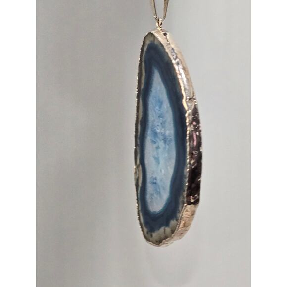 Blue Agate Slice Pendant Necklace | Natural Stone | Adjustable Cord - Picture 13 of 16